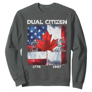 Funny Canadian American Sweatshirt Dual Citizen Liberty Or Death A Mari Usque Ad Mare TS11 Dark Heather Print Your Wear