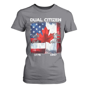 Funny Canadian American T Shirt For Women Dual Citizen Liberty Or Death A Mari Usque Ad Mare TS11 Charcoal Print Your Wear