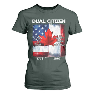 Funny Canadian American T Shirt For Women Dual Citizen Liberty Or Death A Mari Usque Ad Mare TS11 Dark Forest Green Print Your Wear