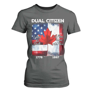 Funny Canadian American T Shirt For Women Dual Citizen Liberty Or Death A Mari Usque Ad Mare TS11 Dark Heather Print Your Wear