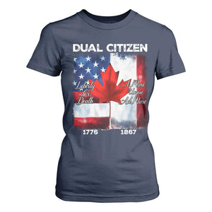 Funny Canadian American T Shirt For Women Dual Citizen Liberty Or Death A Mari Usque Ad Mare TS11 Navy Print Your Wear