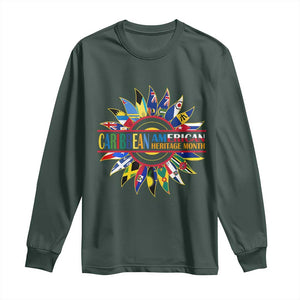 Funny Caribbean American Heritage Month Long Sleeve Shirt Flower TS11 Dark Forest Green Print Your Wear