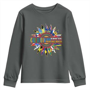 Funny Caribbean American Heritage Month Youth Sweatshirt Flower TS11 Dark Heather Print Your Wear