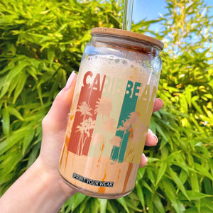 Funny Caribbean Vintage Palm Tree Sunset Summer Beach Vacation Glass Can TS11 Print Your Wear