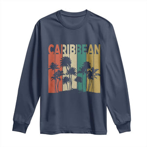 Funny Caribbean Vintage Palm Tree Sunset Summer Beach Vacation Long Sleeve Shirt TS11 Navy Print Your Wear