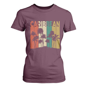 Funny Caribbean Vintage Palm Tree Sunset Summer Beach Vacation T Shirt For Women TS11 Maroon Print Your Wear
