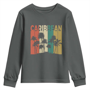 Funny Caribbean Vintage Palm Tree Sunset Summer Beach Vacation Youth Sweatshirt TS11 Dark Heather Print Your Wear