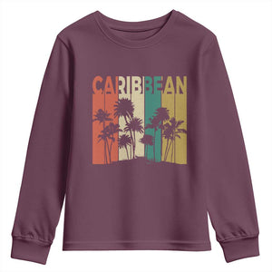 Funny Caribbean Vintage Palm Tree Sunset Summer Beach Vacation Youth Sweatshirt TS11 Maroon Print Your Wear