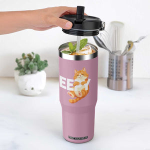 Funny Cat Meme Flip Straw Tumbler Eepy Cat Silly Sleepy Cat TS09 One Size: 30 oz Light Pink Print Your Wear