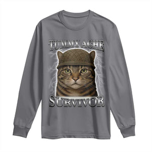 Funny Cat Meme Humor Long Sleeve Shirt Tummy Ache Survivor Lightning Cats Parody TS02 Charcoal Print Your Wear