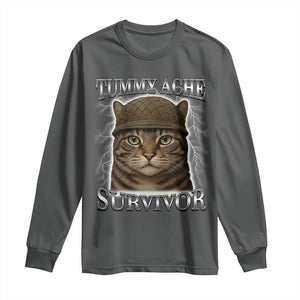 Funny Cat Meme Humor Long Sleeve Shirt Tummy Ache Survivor Lightning Cats Parody TS02 Dark Heather Print Your Wear