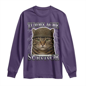 Funny Cat Meme Humor Long Sleeve Shirt Tummy Ache Survivor Lightning Cats Parody TS02 Purple Print Your Wear