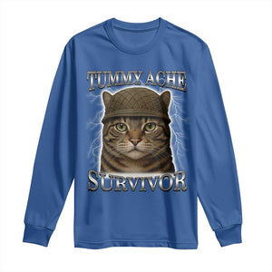 Funny Cat Meme Humor Long Sleeve Shirt Tummy Ache Survivor Lightning Cats Parody TS02 Royal Blue Print Your Wear