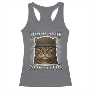 Funny Cat Meme Humor Racerback Tank Top Tummy Ache Survivor Lightning Cats Parody TS02 Charcoal Print Your Wear