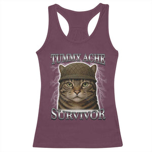 Funny Cat Meme Humor Racerback Tank Top Tummy Ache Survivor Lightning Cats Parody TS02 Maroon Print Your Wear