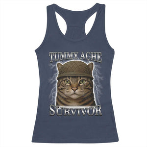 Funny Cat Meme Humor Racerback Tank Top Tummy Ache Survivor Lightning Cats Parody TS02 Navy Print Your Wear