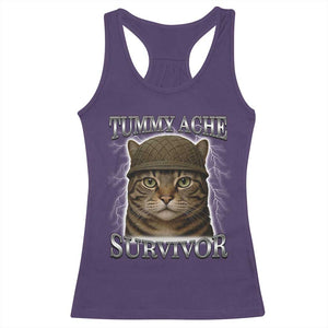 Funny Cat Meme Humor Racerback Tank Top Tummy Ache Survivor Lightning Cats Parody TS02 Purple Print Your Wear
