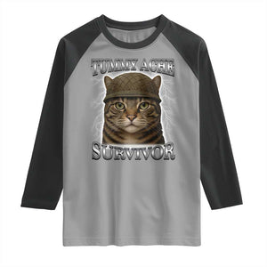 Funny Cat Meme Humor Raglan Shirt Tummy Ache Survivor Lightning Cats Parody TS02 Sport Gray Black Print Your Wear