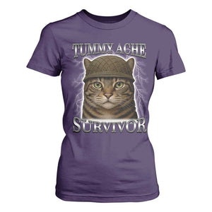 Funny Cat Meme Humor T Shirt For Women Tummy Ache Survivor Lightning Cats Parody TS02 Purple Print Your Wear