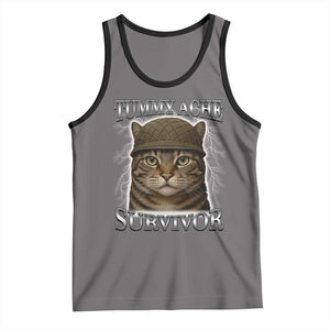 Funny Cat Meme Humor Tank Top Tummy Ache Survivor Lightning Cats Parody TS02 Deep Heather Black Print Your Wear
