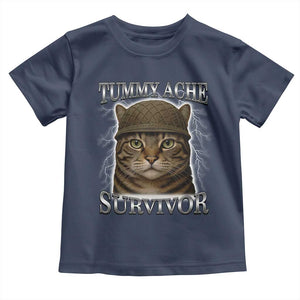 Funny Cat Meme Humor Toddler T Shirt Tummy Ache Survivor Lightning Cats Parody TS02 Navy Print Your Wear