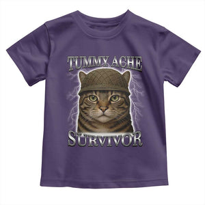 Funny Cat Meme Humor Toddler T Shirt Tummy Ache Survivor Lightning Cats Parody TS02 Purple Print Your Wear