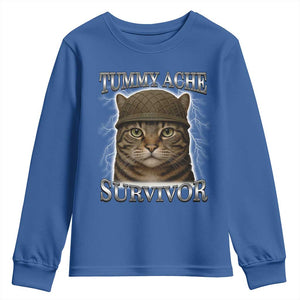 Funny Cat Meme Humor Youth Sweatshirt Tummy Ache Survivor Lightning Cats Parody TS02 Royal Blue Print Your Wear