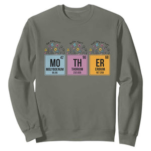 Funny Chemist Mom Sweatshirt Mother Flowers Periodic Table TS11 Military Green Print Your Wear