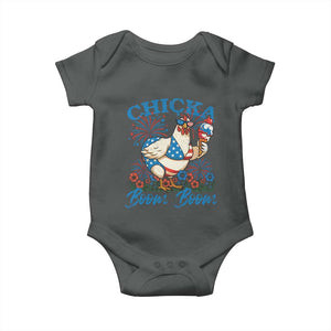 Funny Chicka Boom Boom 4th Of July Baby Onesie Patriotic Farmers Chicken Lover TS11 Dark Heather Print Your Wear