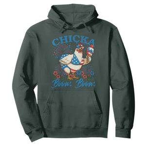 Funny Chicka Boom Boom 4th Of July Hoodie Patriotic Farmers Chicken Lover TS11 Dark Forest Green Print Your Wear
