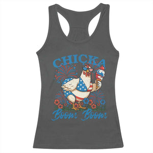 Funny Chicka Boom Boom 4th Of July Racerback Tank Top Patriotic Farmers Chicken Lover TS11 Dark Heather Print Your Wear
