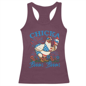 Funny Chicka Boom Boom 4th Of July Racerback Tank Top Patriotic Farmers Chicken Lover TS11 Maroon Print Your Wear