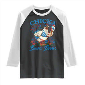 Funny Chicka Boom Boom 4th Of July Raglan Shirt Patriotic Farmers Chicken Lover TS11 Black White Print Your Wear