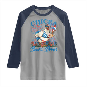 Funny Chicka Boom Boom 4th Of July Raglan Shirt Patriotic Farmers Chicken Lover TS11 Sport Gray Navy Print Your Wear