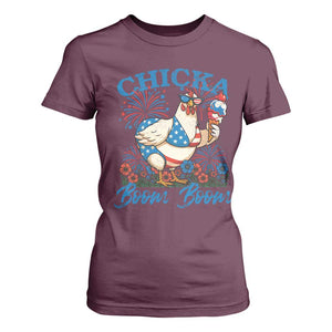 Funny Chicka Boom Boom 4th Of July T Shirt For Women Patriotic Farmers Chicken Lover TS11 Maroon Print Your Wear