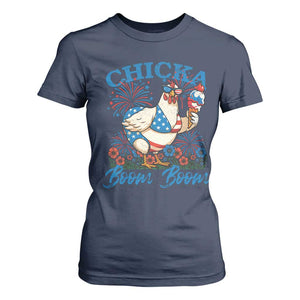 Funny Chicka Boom Boom 4th Of July T Shirt For Women Patriotic Farmers Chicken Lover TS11 Navy Print Your Wear