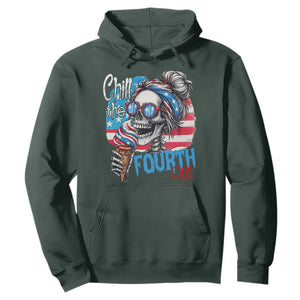 Funny Chill The Fourth Out 4th Of July Hoodie Patriotic Skeleton Popsicle US Flag TS11 Dark Forest Green Print Your Wear