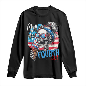Funny Chill The Fourth Out 4th Of July Long Sleeve Shirt Patriotic Skeleton Popsicle US Flag TS11 Black Print Your Wear