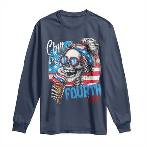 Funny Chill The Fourth Out 4th Of July Long Sleeve Shirt Patriotic Skeleton Popsicle US Flag TS11 Navy Print Your Wear