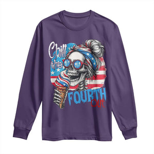 Funny Chill The Fourth Out 4th Of July Long Sleeve Shirt Patriotic Skeleton Popsicle US Flag TS11 Purple Print Your Wear
