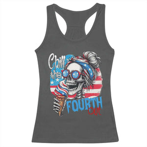 Funny Chill The Fourth Out 4th Of July Racerback Tank Top Patriotic Skeleton Popsicle US Flag TS11 Dark Heather Print Your Wear