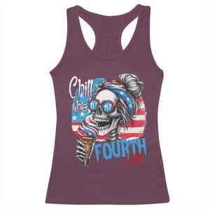 Funny Chill The Fourth Out 4th Of July Racerback Tank Top Patriotic Skeleton Popsicle US Flag TS11 Maroon Print Your Wear