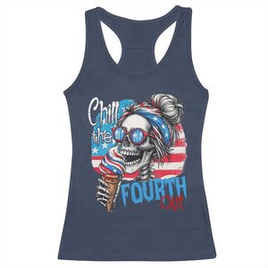 Funny Chill The Fourth Out 4th Of July Racerback Tank Top Patriotic Skeleton Popsicle US Flag TS11 Navy Print Your Wear