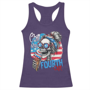 Funny Chill The Fourth Out 4th Of July Racerback Tank Top Patriotic Skeleton Popsicle US Flag TS11 Purple Print Your Wear