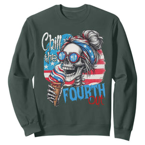 Funny Chill The Fourth Out 4th Of July Sweatshirt Patriotic Skeleton Popsicle US Flag TS11 Dark Forest Green Print Your Wear