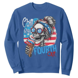 Funny Chill The Fourth Out 4th Of July Sweatshirt Patriotic Skeleton Popsicle US Flag TS11 Royal Blue Print Your Wear