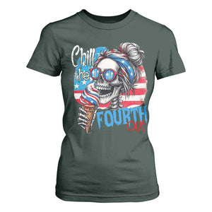 Funny Chill The Fourth Out 4th Of July T Shirt For Women Patriotic Skeleton Popsicle US Flag TS11 Dark Forest Green Print Your Wear