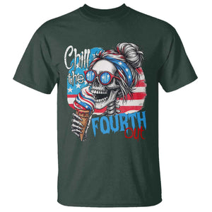 Funny Chill The Fourth Out 4th Of July T Shirt Patriotic Skeleton Popsicle US Flag TS11 Dark Forest Green Print Your Wear