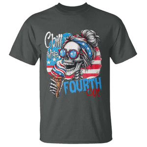 Funny Chill The Fourth Out 4th Of July T Shirt Patriotic Skeleton Popsicle US Flag TS11 Dark Heather Print Your Wear
