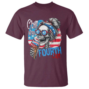Funny Chill The Fourth Out 4th Of July T Shirt Patriotic Skeleton Popsicle US Flag TS11 Maroon Print Your Wear